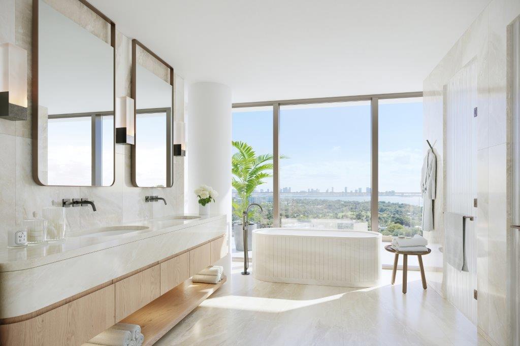 The Perigon, The primary bathroom with a freestanding tub, developer rendering