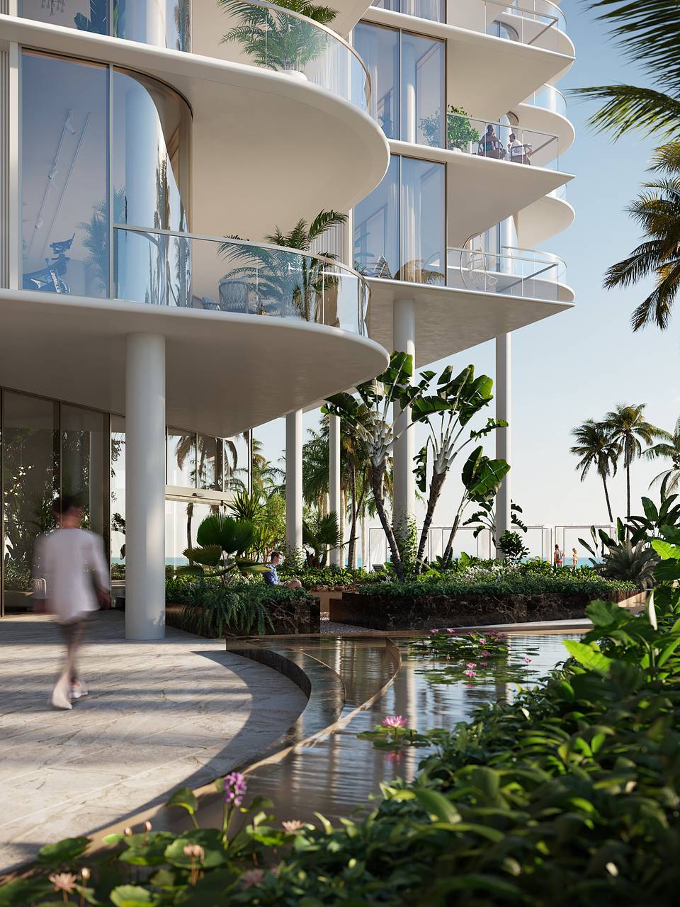 The Perigon, The planted garden path beneath the terraces, developer rendering