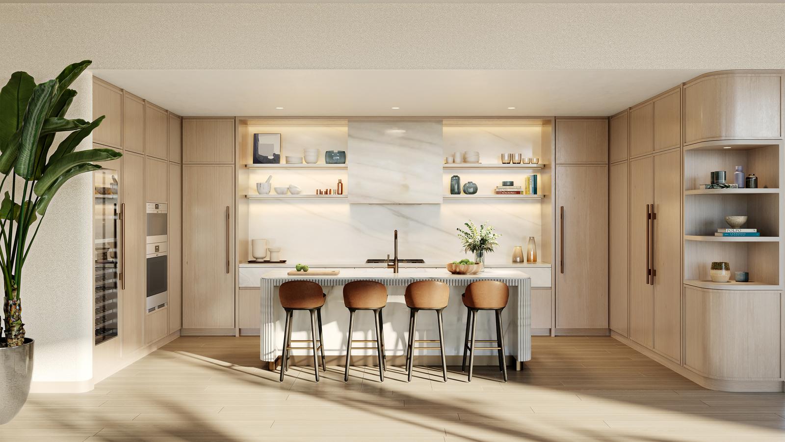 The Perigon, The kitchen labeled Residence 02, developer rendering