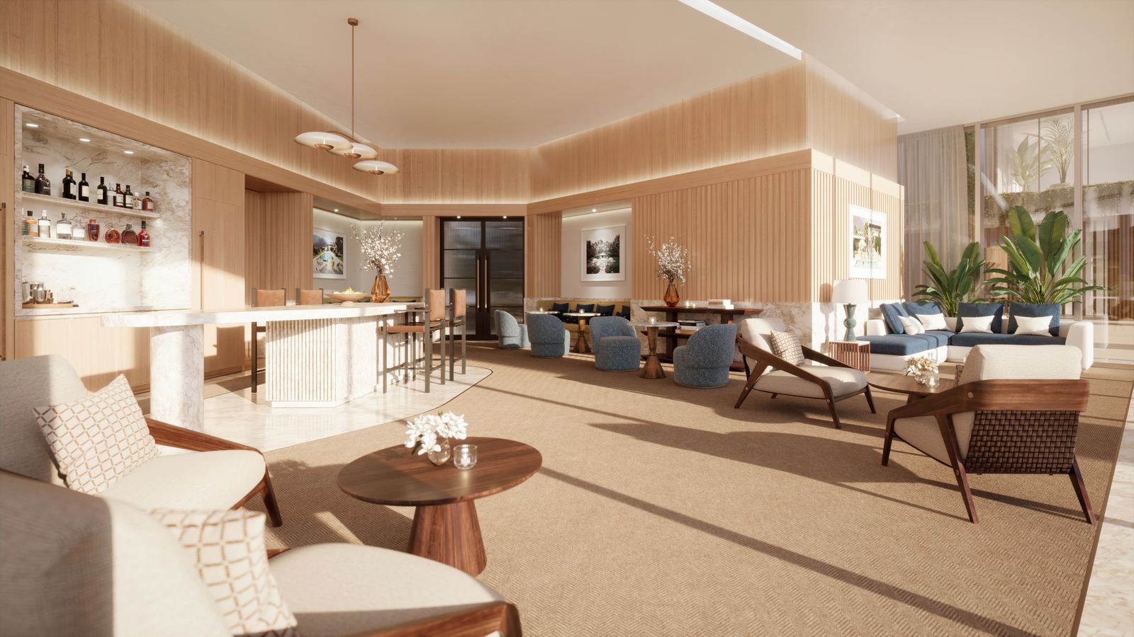 The Perigon, The Sunrise Lounge seating and bar, developer rendering