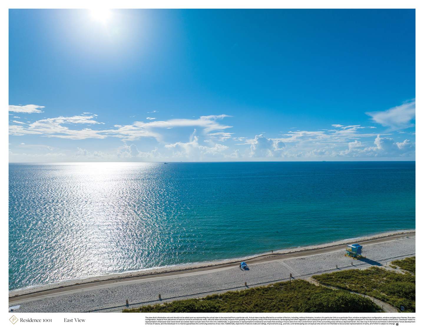 The Perigon, Ocean and beach in the developer view sample labeled 1001, illustrative