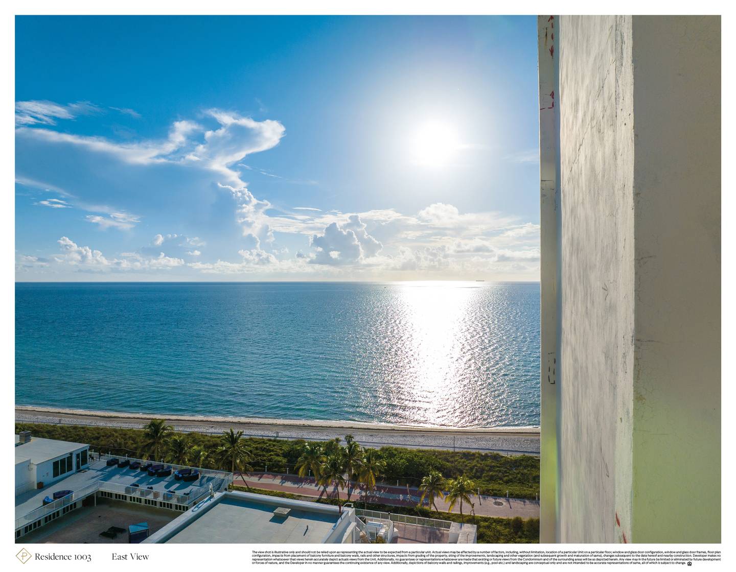 The Perigon, Ocean and adjacent building in the developer view sample labeled 1003, illustrative