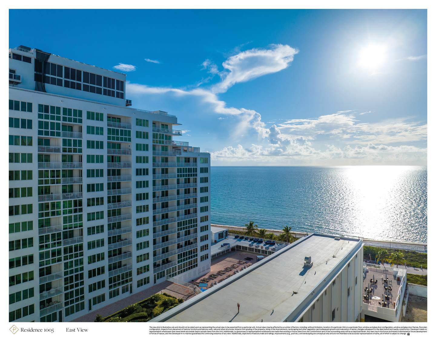 The Perigon, Adjacent building and ocean in the developer view sample labeled 1005, illustrative