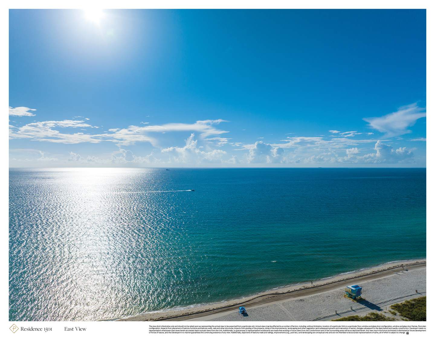 The Perigon, Ocean and beach in the developer view sample labeled 1501, illustrative