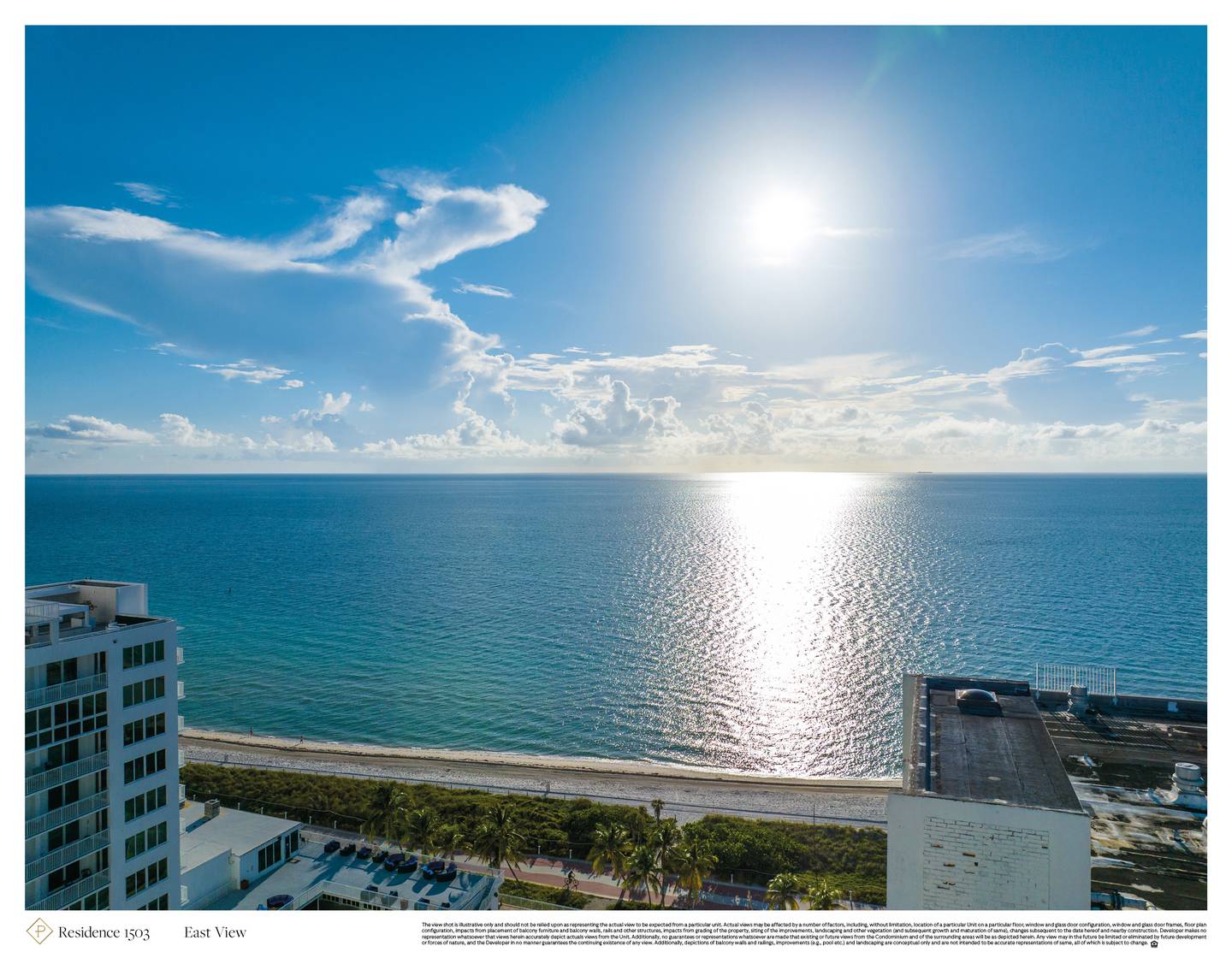 The Perigon, Ocean and nearby rooftops in the developer view sample labeled 1503, illustrative