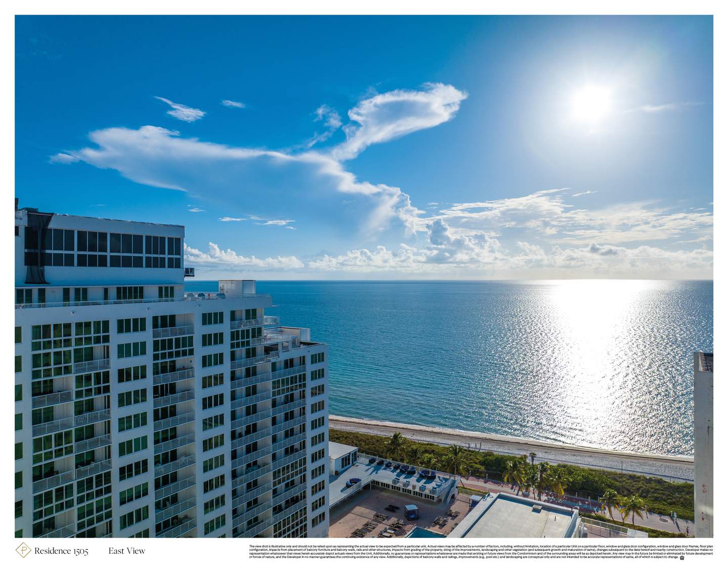 The Perigon, Adjacent building and ocean in the developer view sample labeled 1505, illustrative